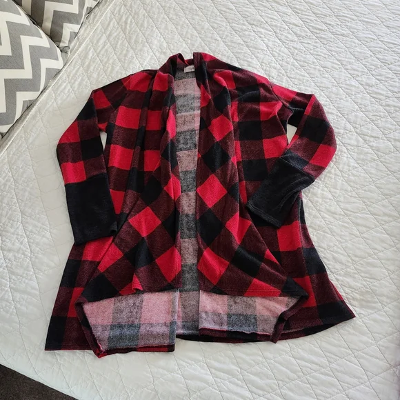 Buffalo Plaid Open Front Drape Cardigan, Size S/M, Made in USA - Picture 1 of 5